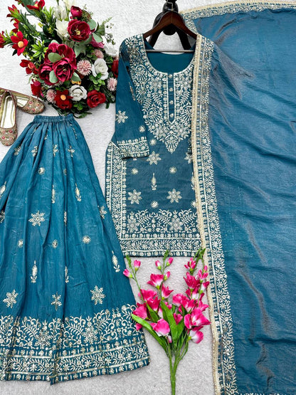 Sky blue pure gmy silk with embroidery 5mm Sequences work ready to wear dress