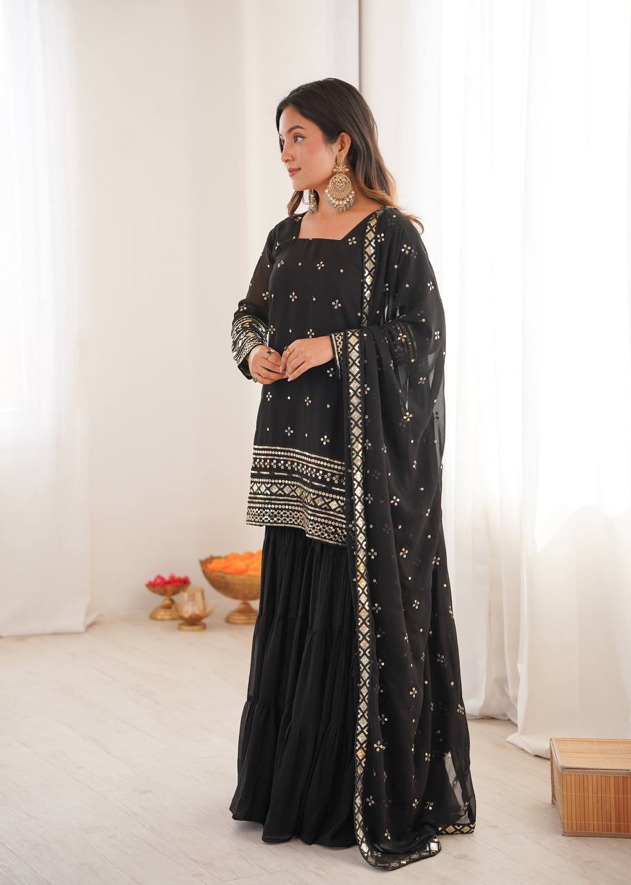 Black pure heavy georgette with embroidery sequence work women’s ethnic wear