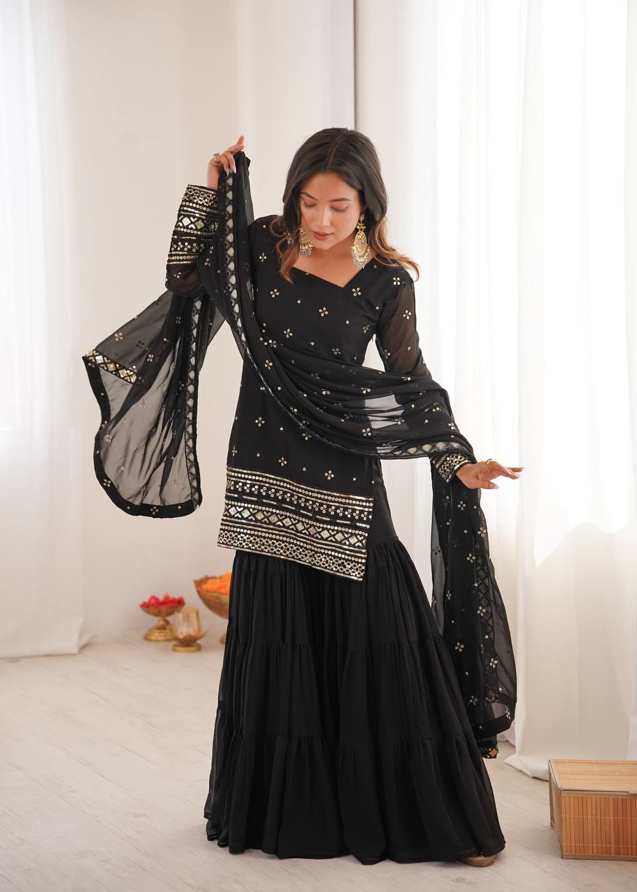 Black pure heavy georgette with embroidery sequence work women’s ethnic wear
