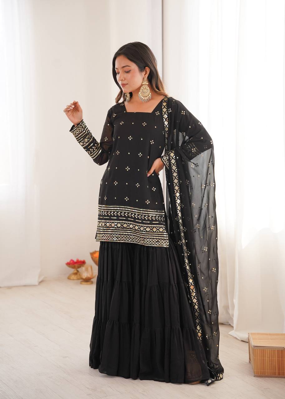Black pure heavy georgette with embroidery sequence work women’s ethnic wear