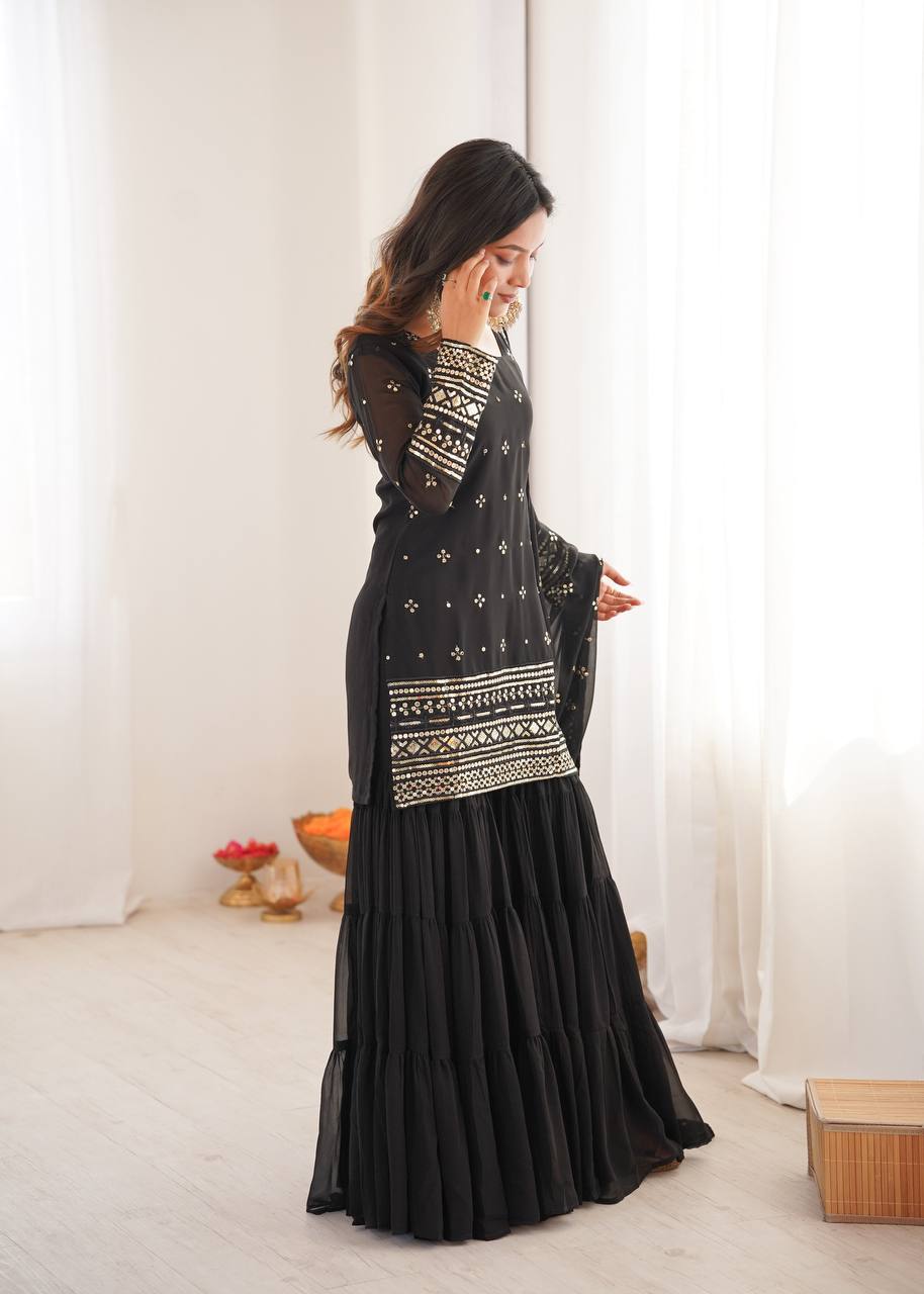 Black pure heavy georgette with embroidery sequence work women’s ethnic wear