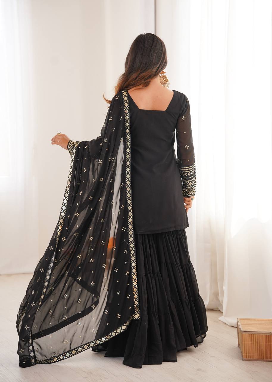 Black pure heavy georgette with embroidery sequence work women’s ethnic wear