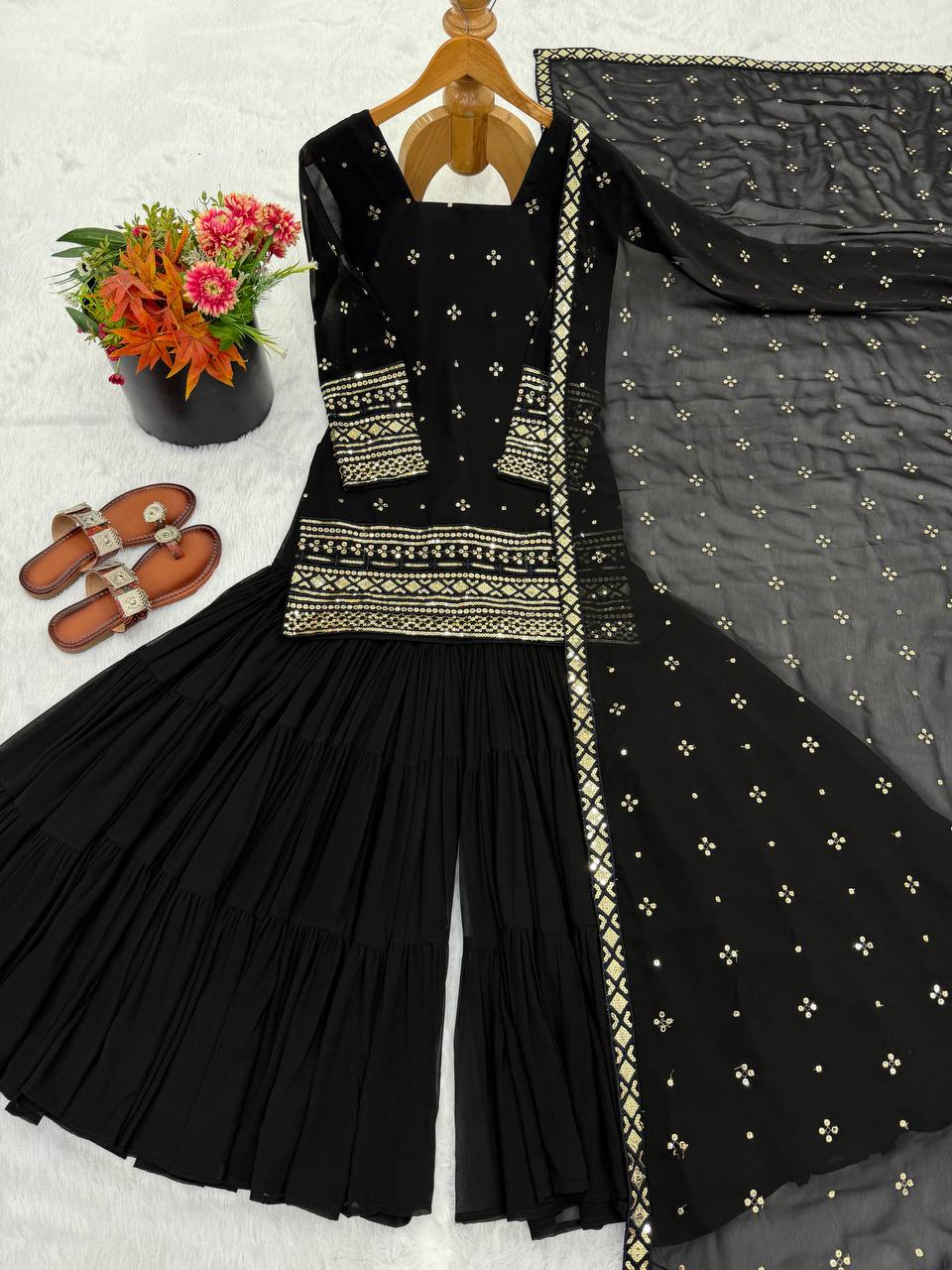 Black pure heavy georgette with embroidery sequence work women’s ethnic wear