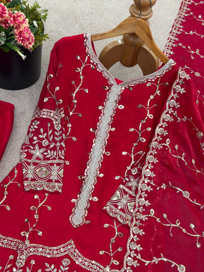 Pink pure fendy silk with embroidery sequence work top-bottom and dupatta set