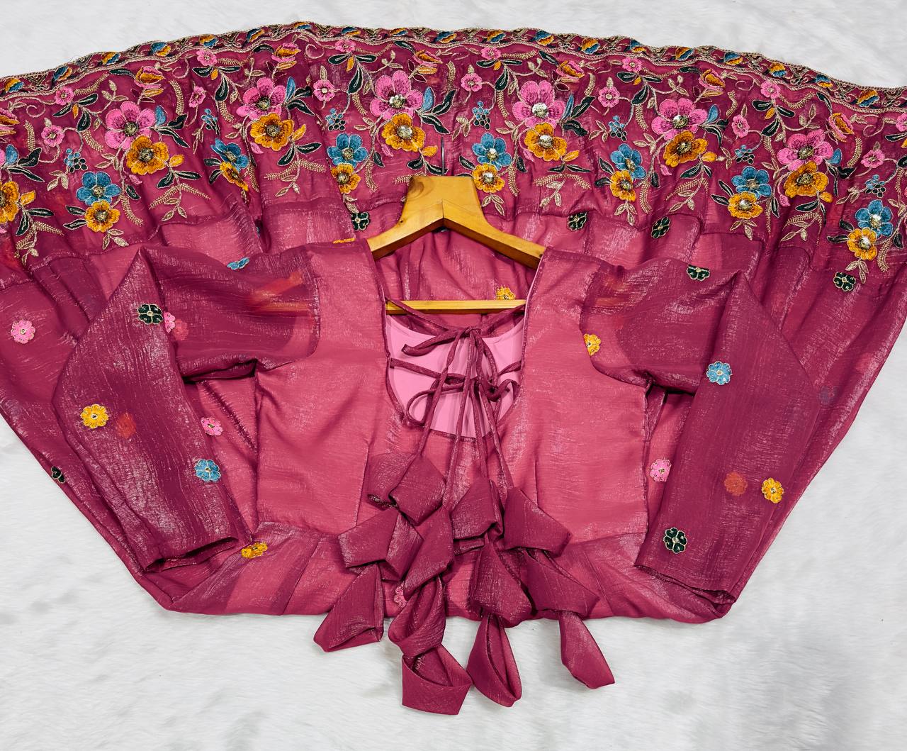 Pink soft crunchy silk with embroidery & sequins work anarkali suit set