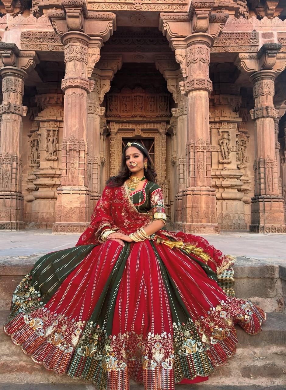 Multicolour fox georgette embroidery sequence work lehenga choli set