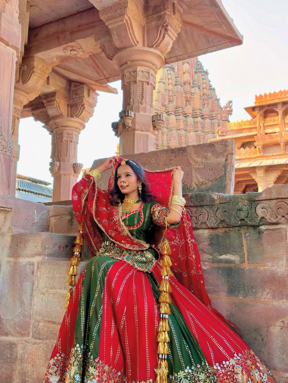 Multicolour fox georgette embroidery sequence work lehenga choli set