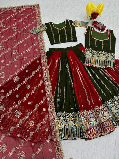 Multicolour fox georgette embroidery sequence work lehenga choli set