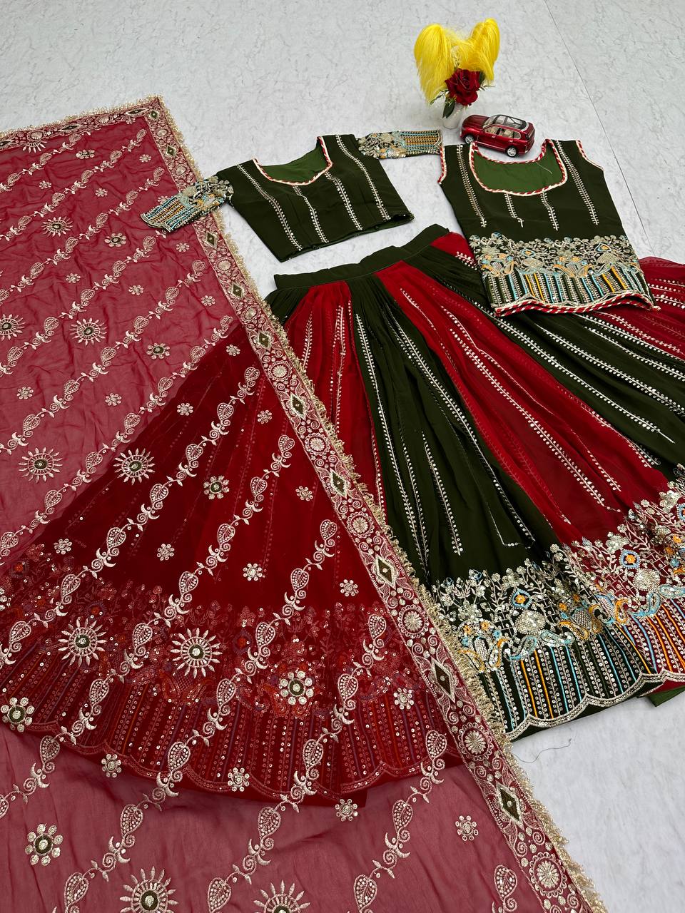 Multicolour fox georgette embroidery sequence work lehenga choli set