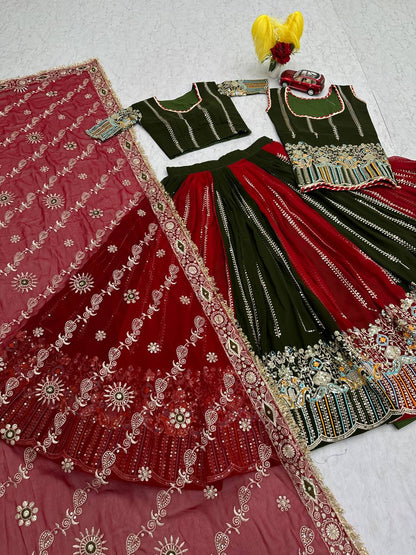 Multicolour fox georgette embroidery sequence work lehenga choli set