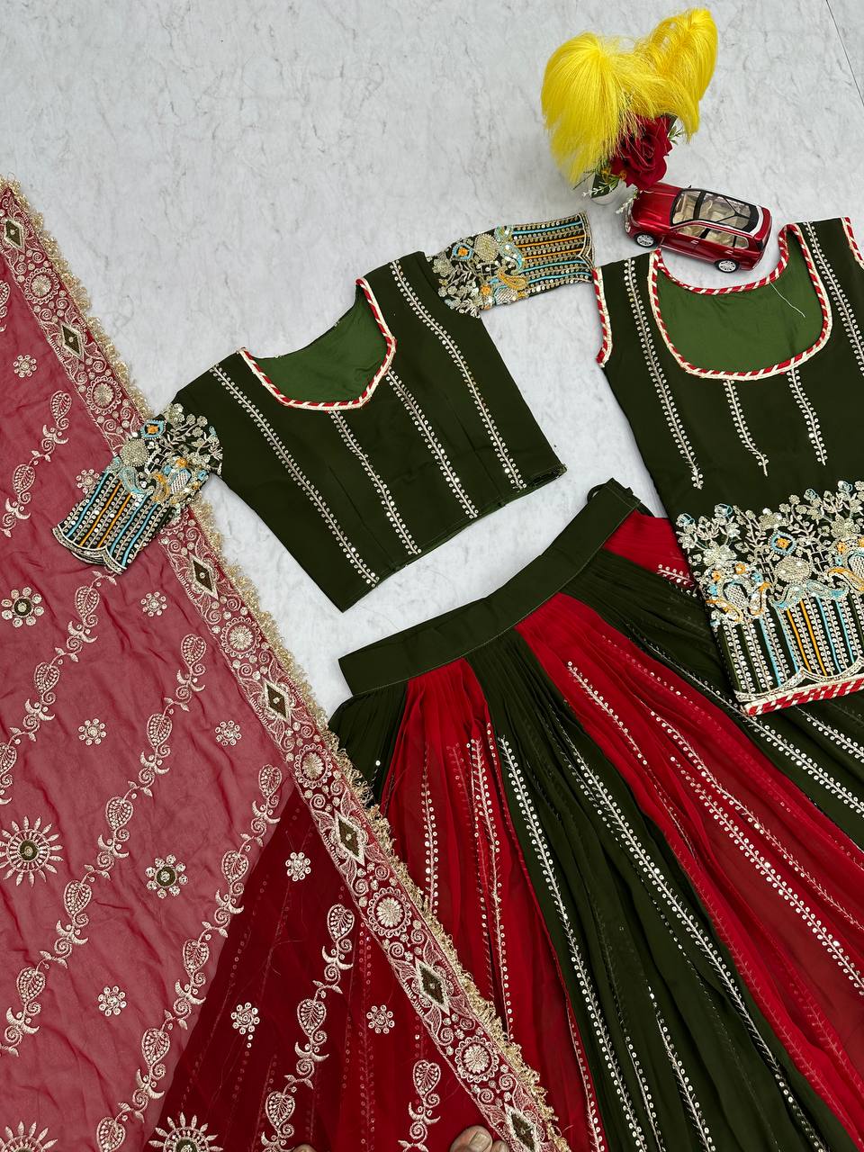 Multicolour fox georgette embroidery sequence work lehenga choli set
