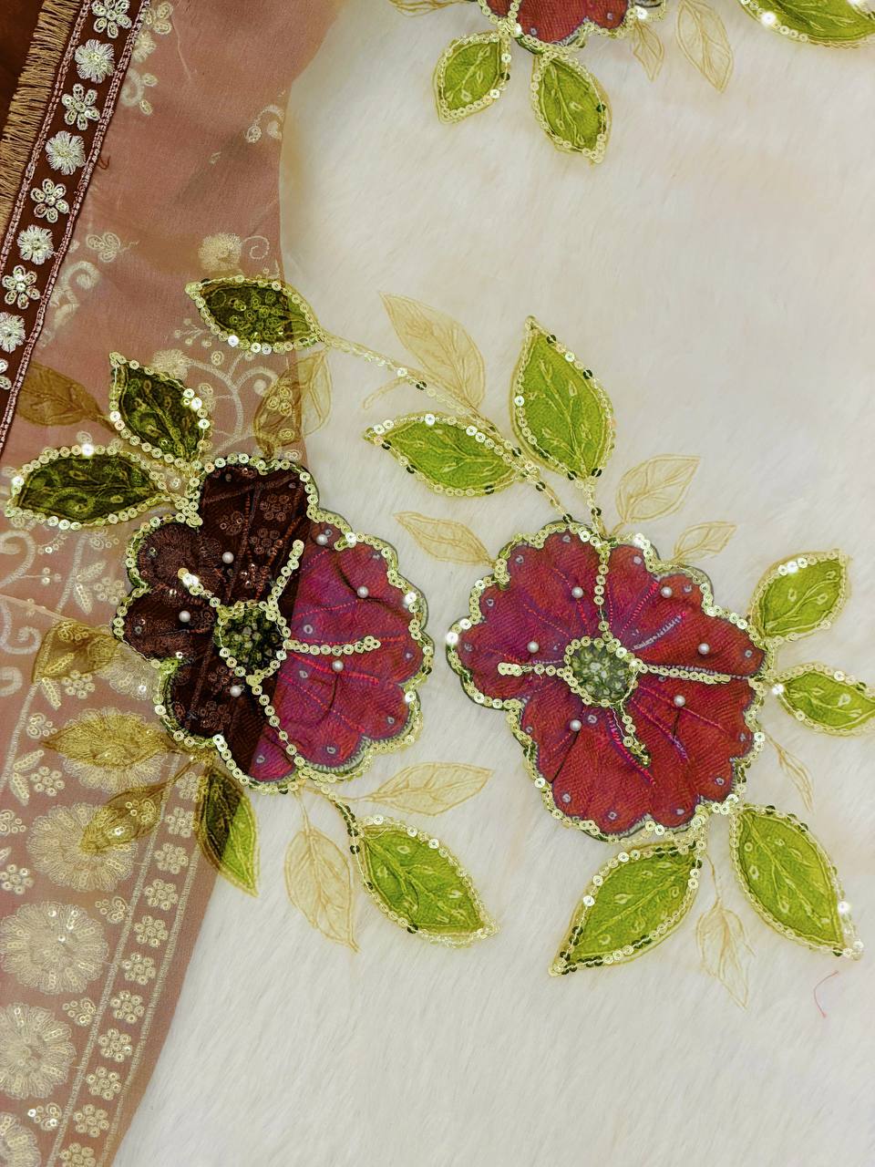 Red pure gmy silk with heavy embroidery sequence work top-palazzo and dupatta set