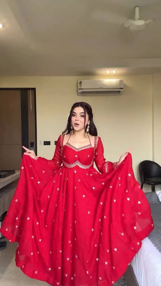 Rani foux georgette Thread with sequence anarkali set