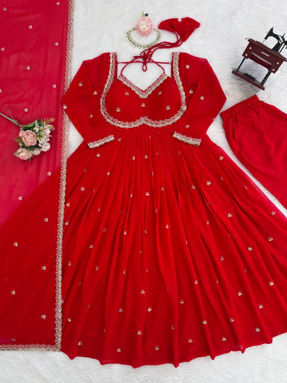 Rani foux georgette Thread with sequence anarkali set