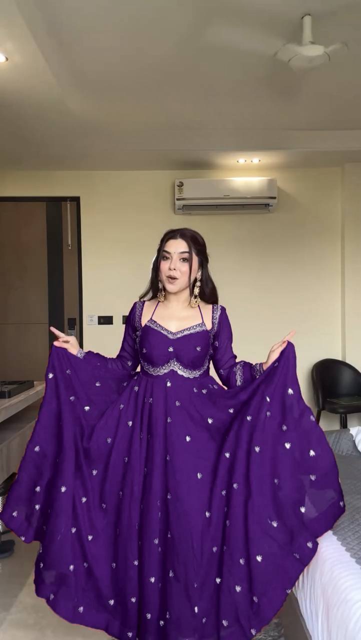 Purple foux georgette Thread with sequence anarkali set