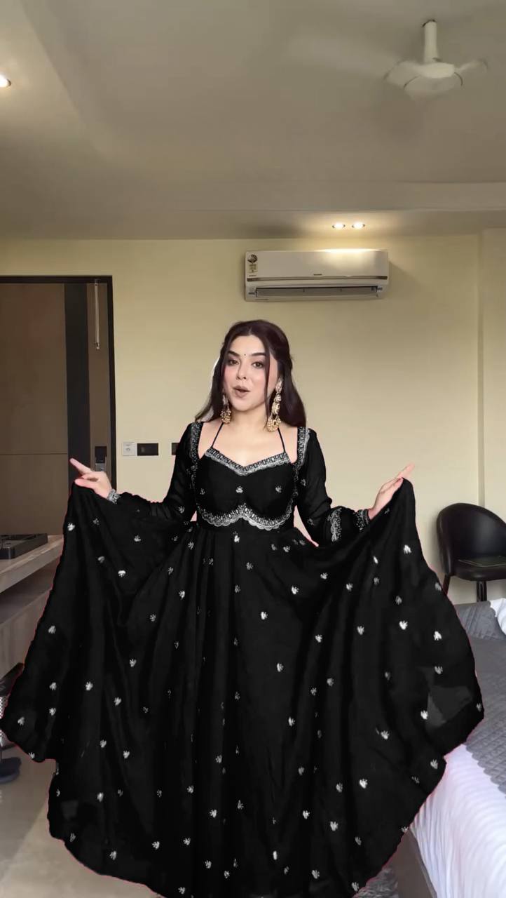 Black foux georgette Thread with sequence anarkali set