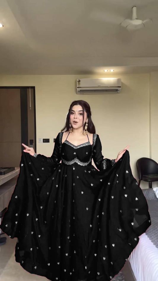 Black foux georgette Thread with sequence anarkali set