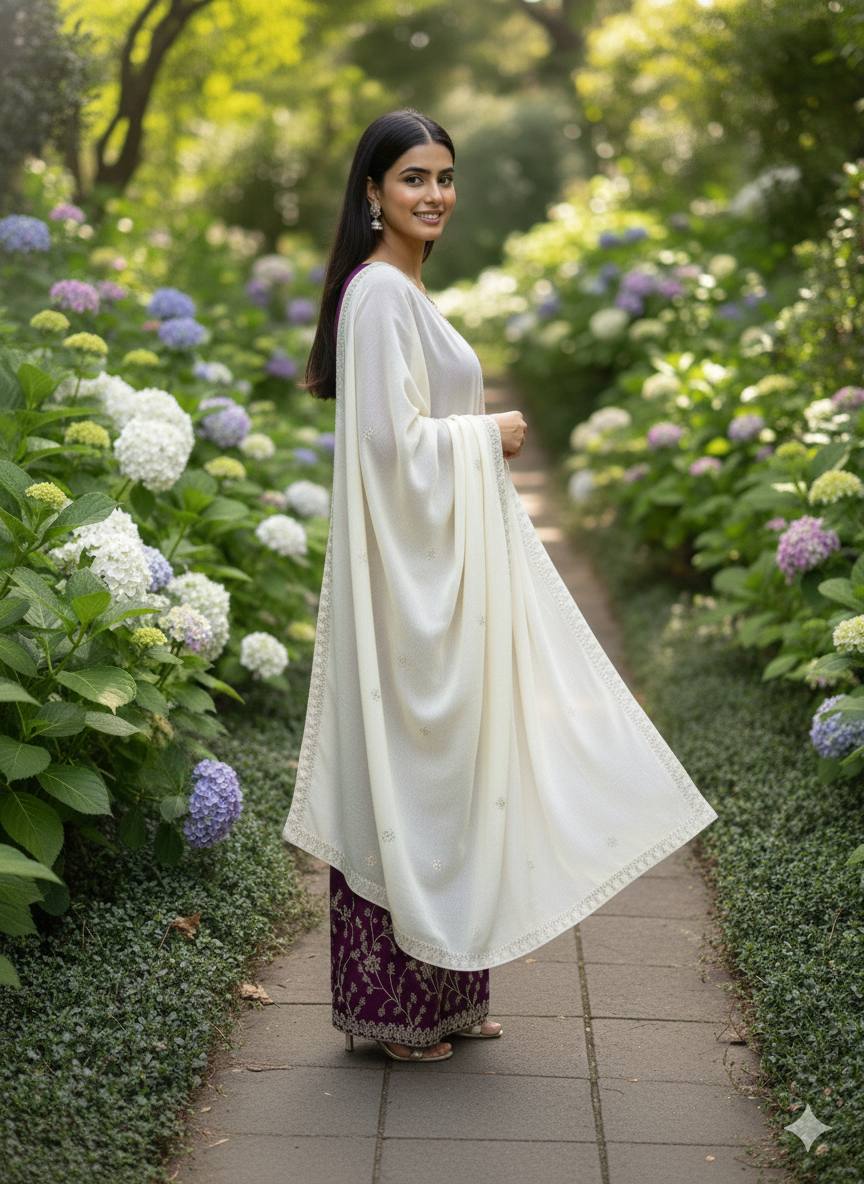 Purple gmy silk embroidery sequence work top-palazzo and dupatta