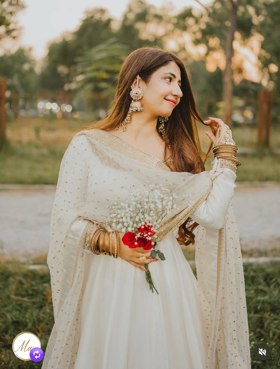 White gown chinon silk with embroidery work gown-pant and dupatta