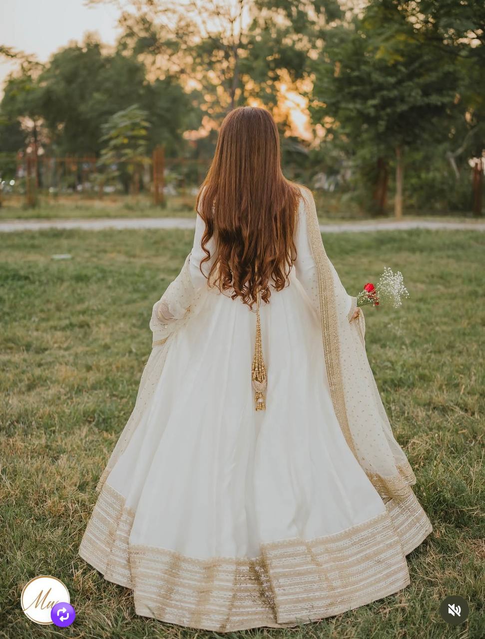 White gown chinon silk with embroidery work gown-pant and dupatta