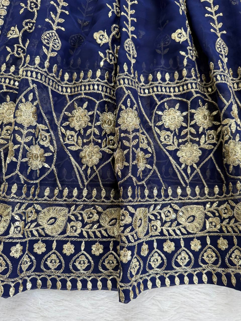 Navy blue faux georgette thread & sequence work anarkali-pant and dupatta set