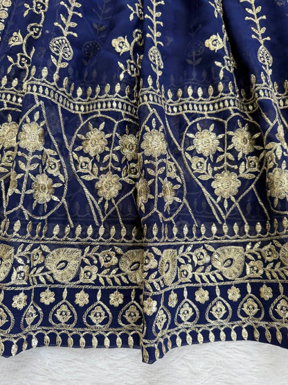 Navy blue faux georgette thread & sequence work anarkali-pant and dupatta set