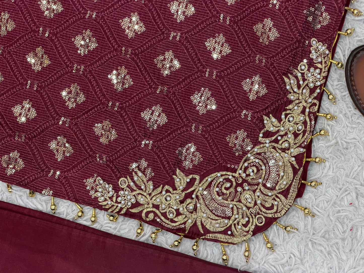 Red gmy silk with embroidery sequence work top-pant and dupatta