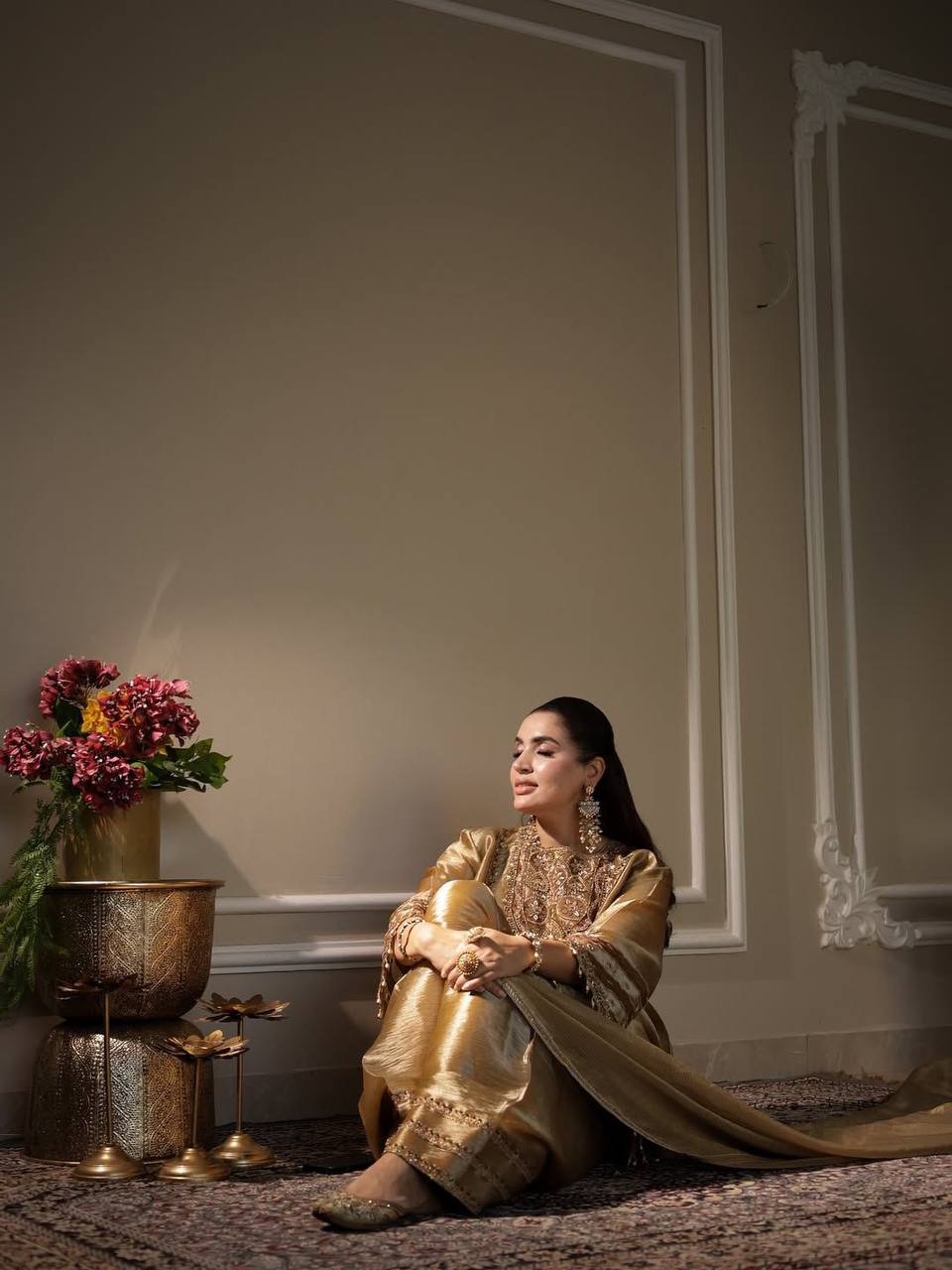 Beige fendy sequence embroidery work top-shalwar and dupatta set