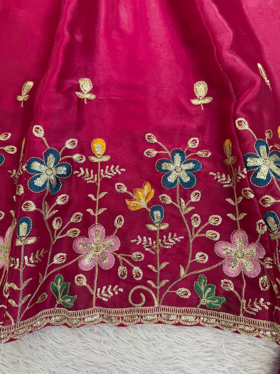 Rani gmy silk thread & sequence work anarkali-palazzo dupatta set
