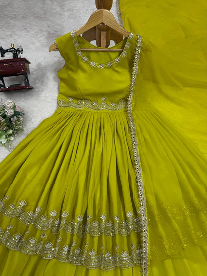 Mehndi foux georgette thread with Sequence top palazzo and dupatta set