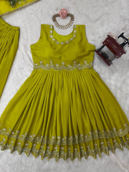 Mehndi foux georgette thread with Sequence top palazzo and dupatta set