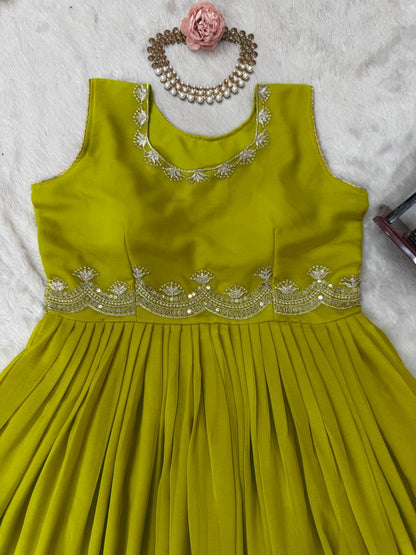 Mehndi foux georgette thread with Sequence top palazzo and dupatta set