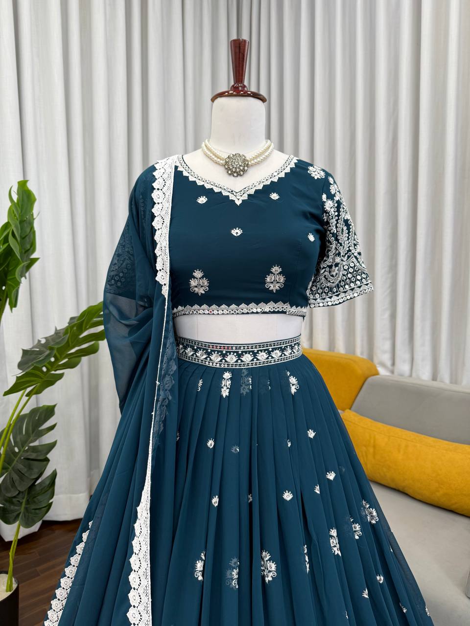 Navy blue foux georgette thread with sequence work lehenga choli