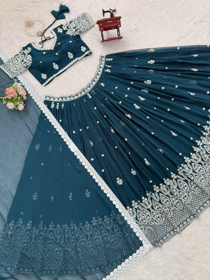 Navy blue foux georgette thread with sequence work lehenga choli