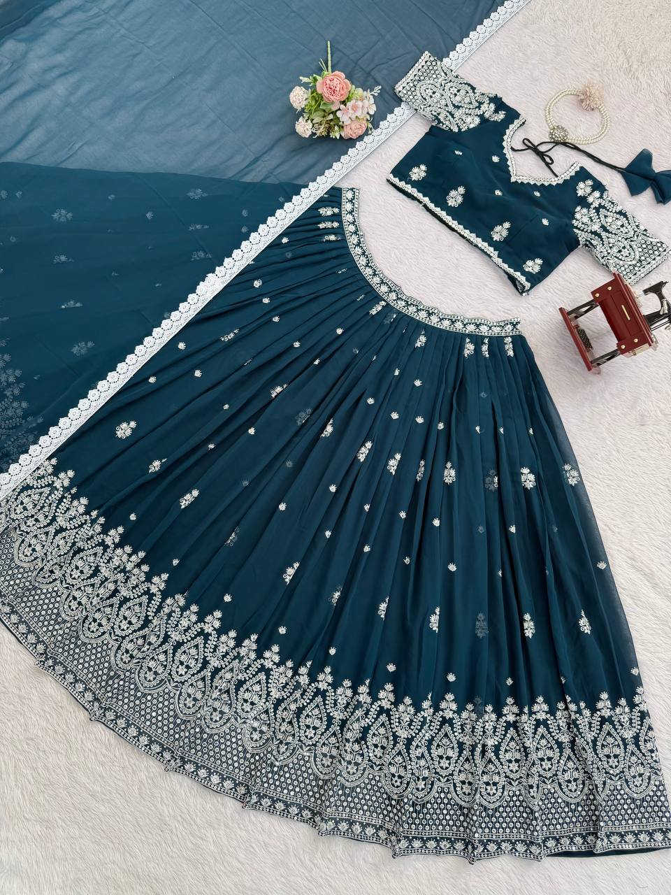 Navy blue foux georgette thread with sequence work lehenga choli