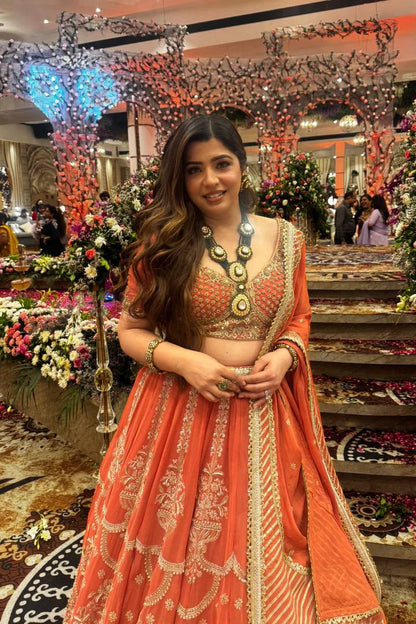 Orange foux georgette thread with  Sequence work lehenga choli