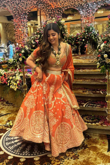 Orange foux georgette thread with  Sequence work lehenga choli