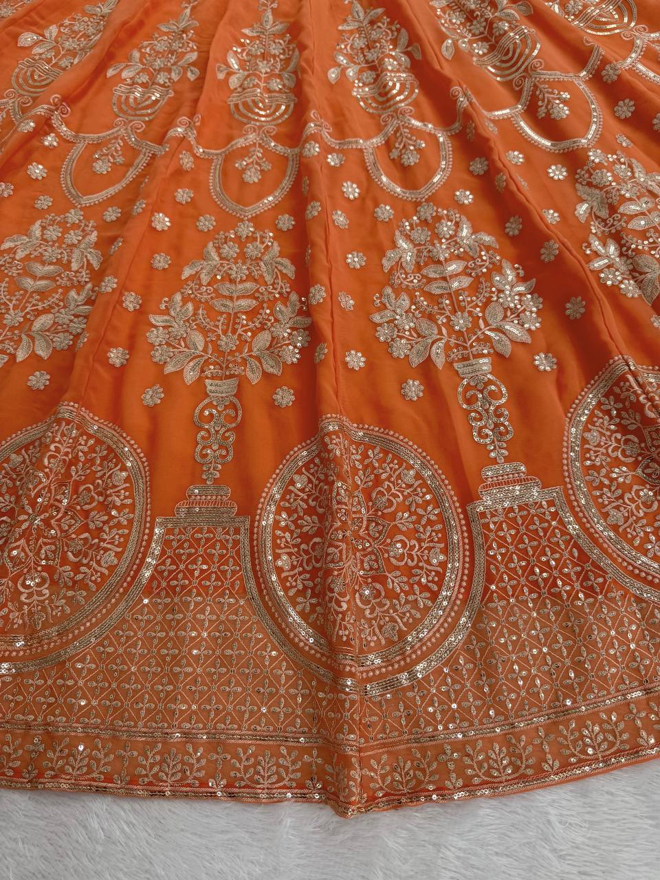 Orange foux georgette thread with  Sequence work lehenga choli