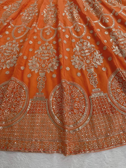 Orange foux georgette thread with  Sequence work lehenga choli