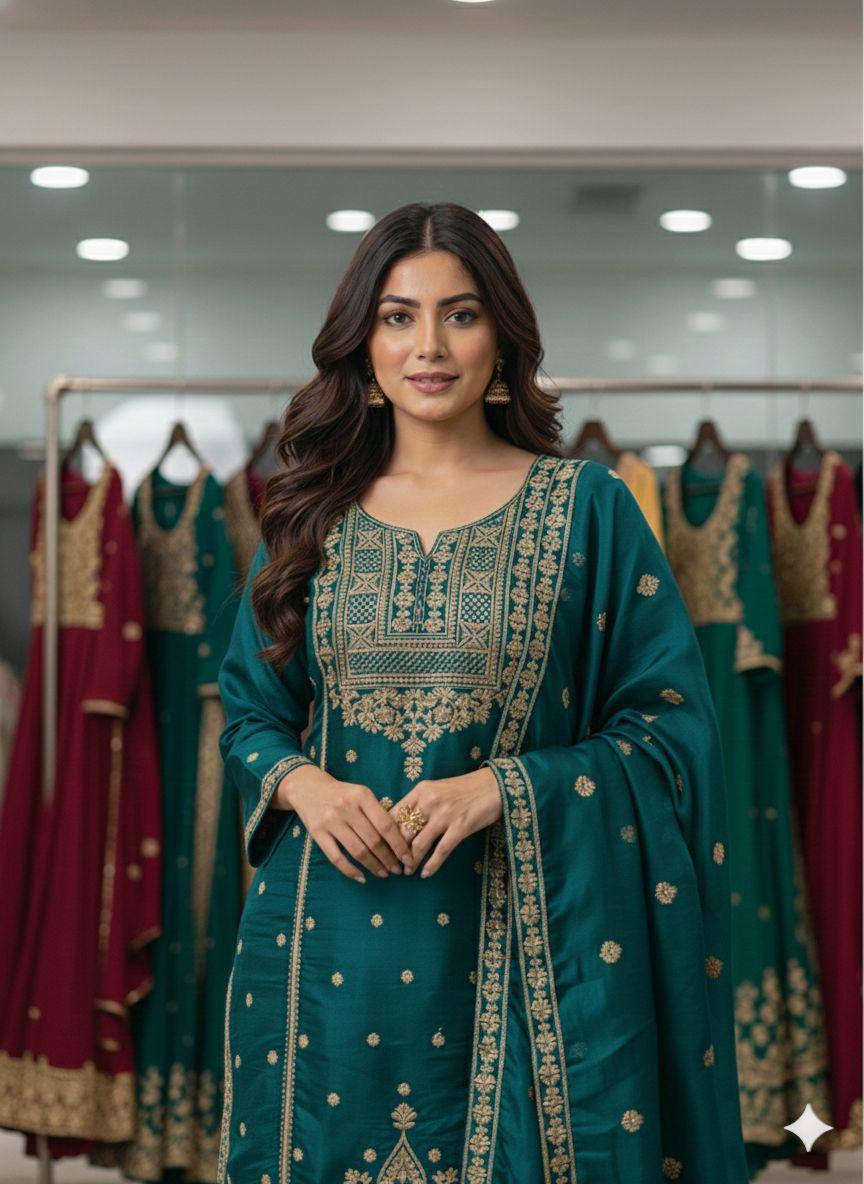 Blue zimmy choo coding sequence embroidery top, sharara and dupatta set