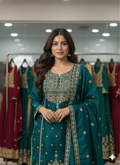 Blue zimmy choo coding sequence embroidery top, sharara and dupatta set