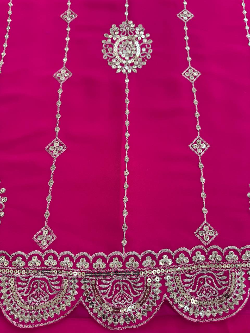 Pink faux georgette thread with sequence work top-palazzo and dupatta set