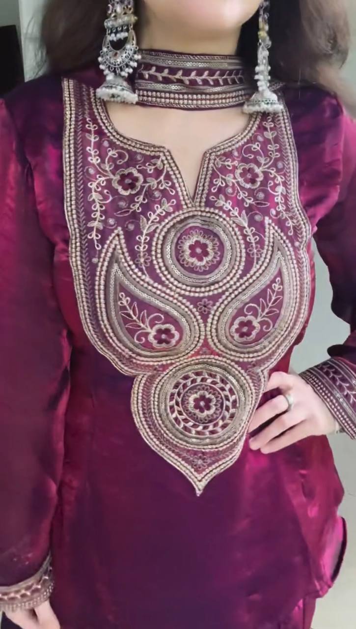 Purple Fendy Silk Top Sharara Set with Intricate Thread & Sequin Work and Dupatta