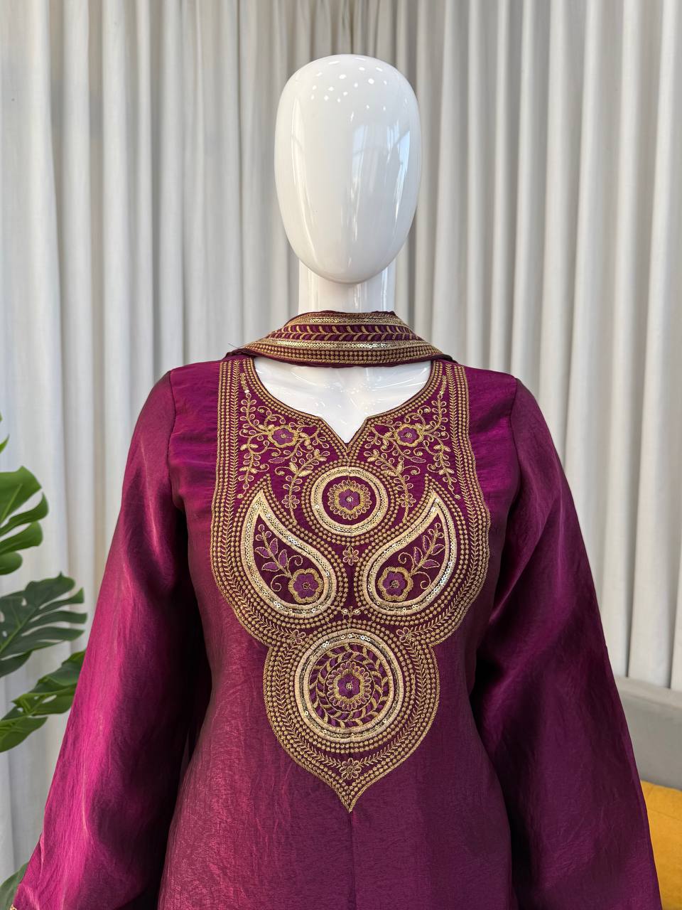 Purple Fendy Silk Top Sharara Set with Intricate Thread & Sequin Work and Dupatta
