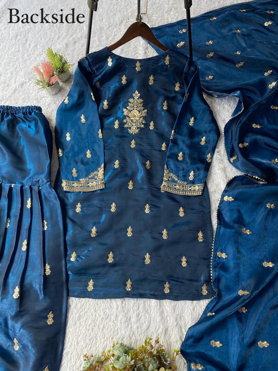 Navy blue zimmy choo sequence embroidery top, sharara and dupatta