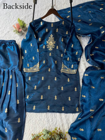Navy blue zimmy choo sequence embroidery top, sharara and dupatta