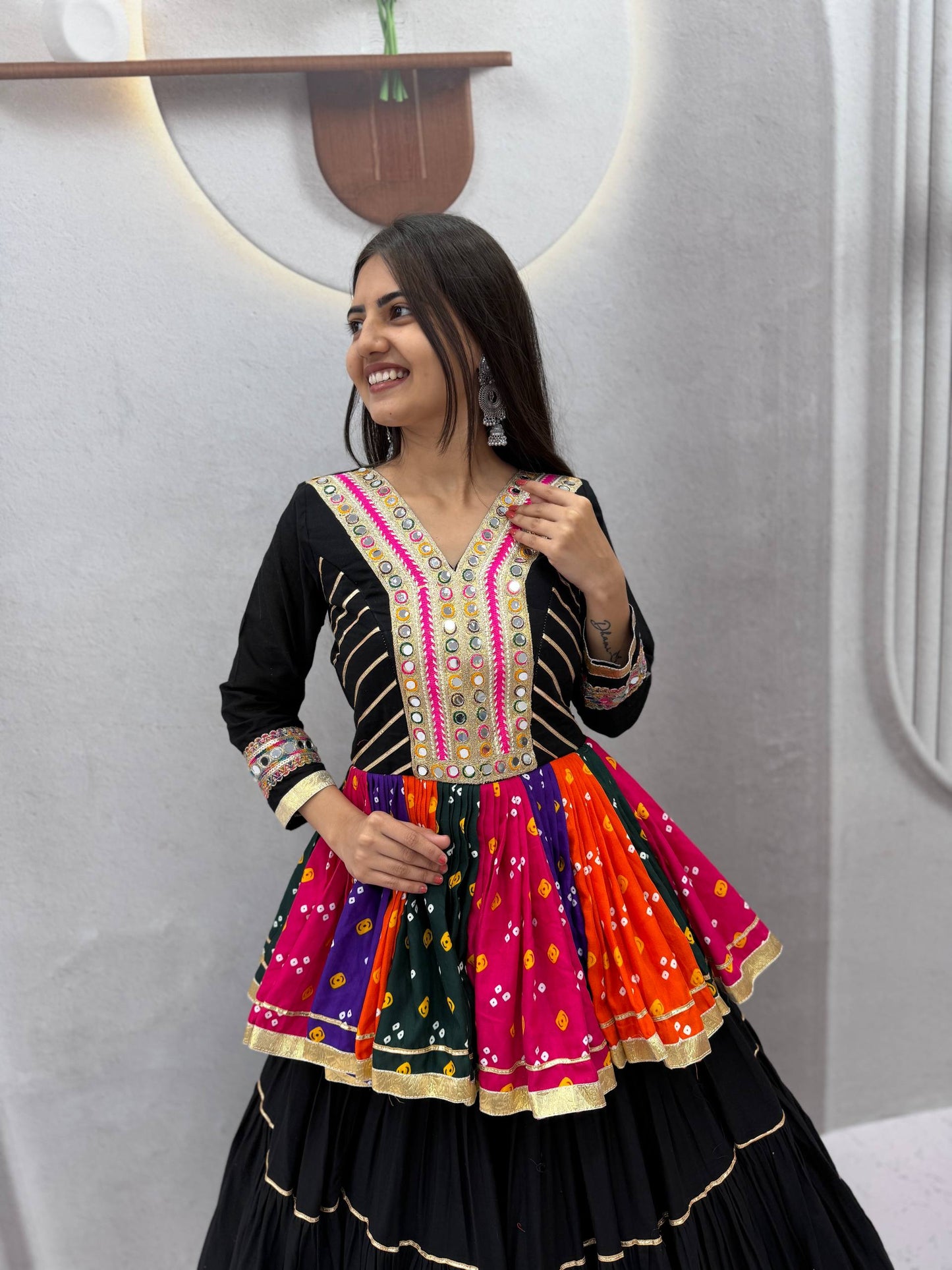 Royal Black Mirror Work Navratri Lehenga Choli Multicolor Garba Special-Full set