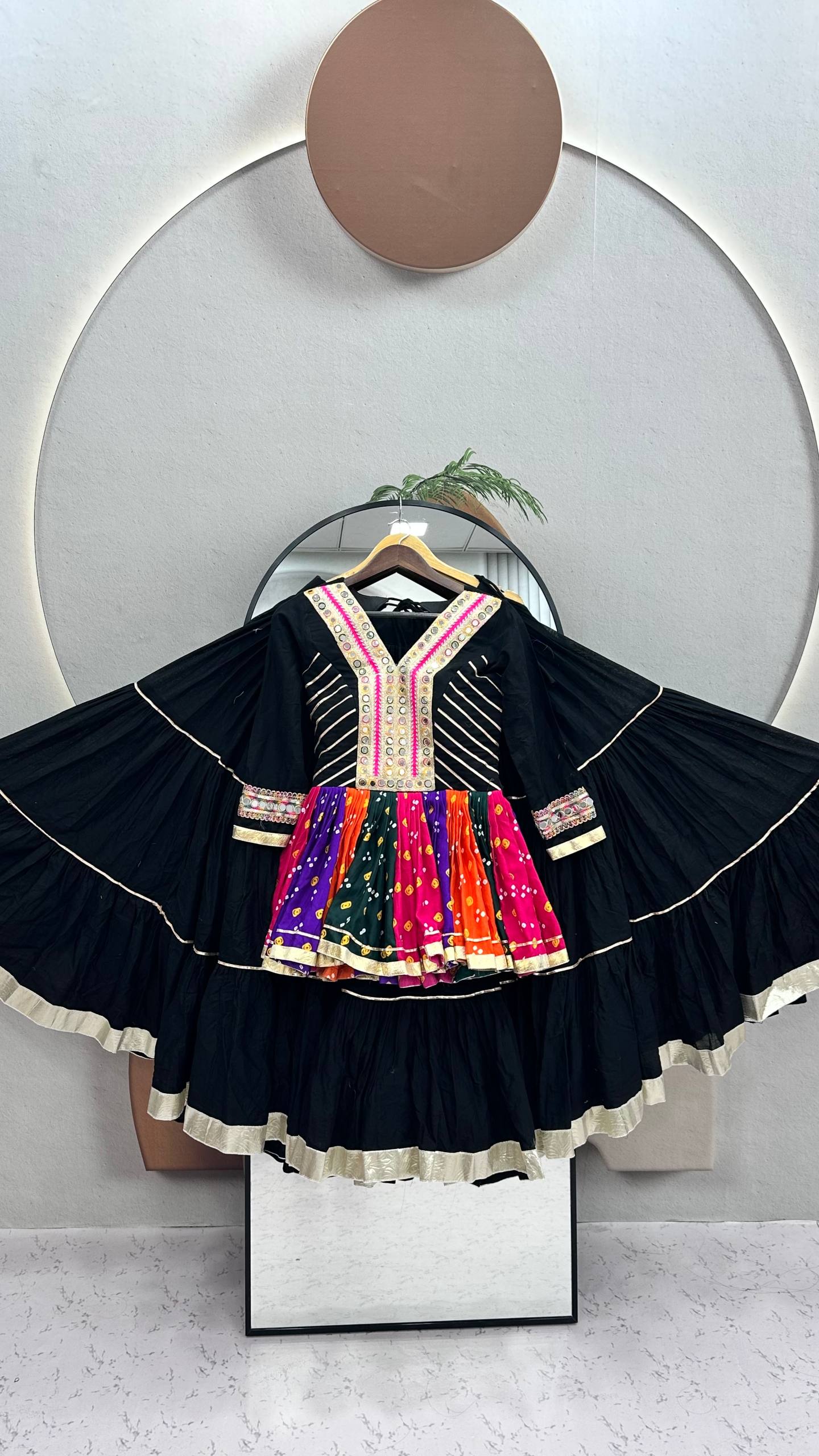 Royal Black Mirror Work Navratri Lehenga Choli Multicolor Garba Special-Full set