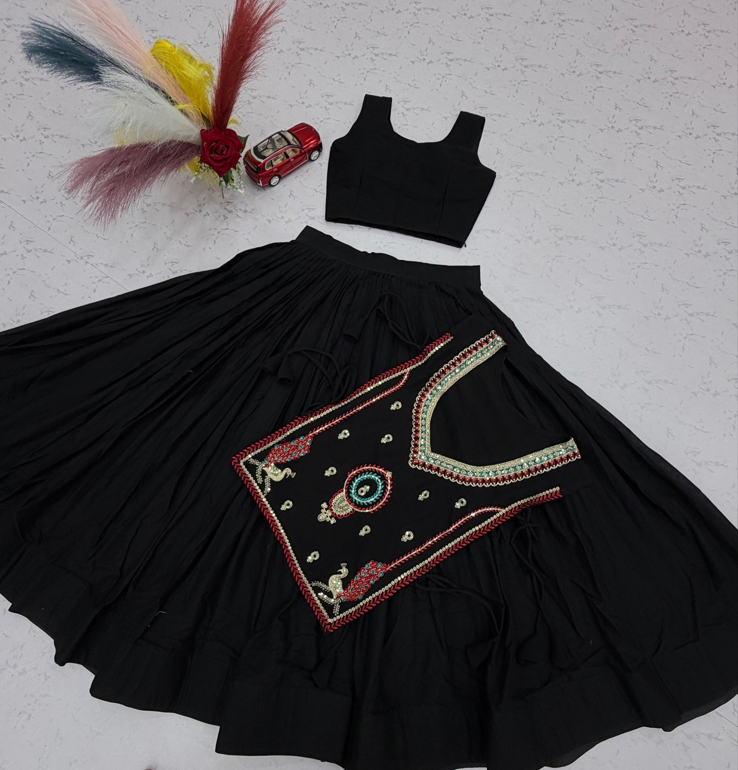 Navratri Lehenga Chaniya Choli With Beautifull With Nett Embroidred Jacket and choli
