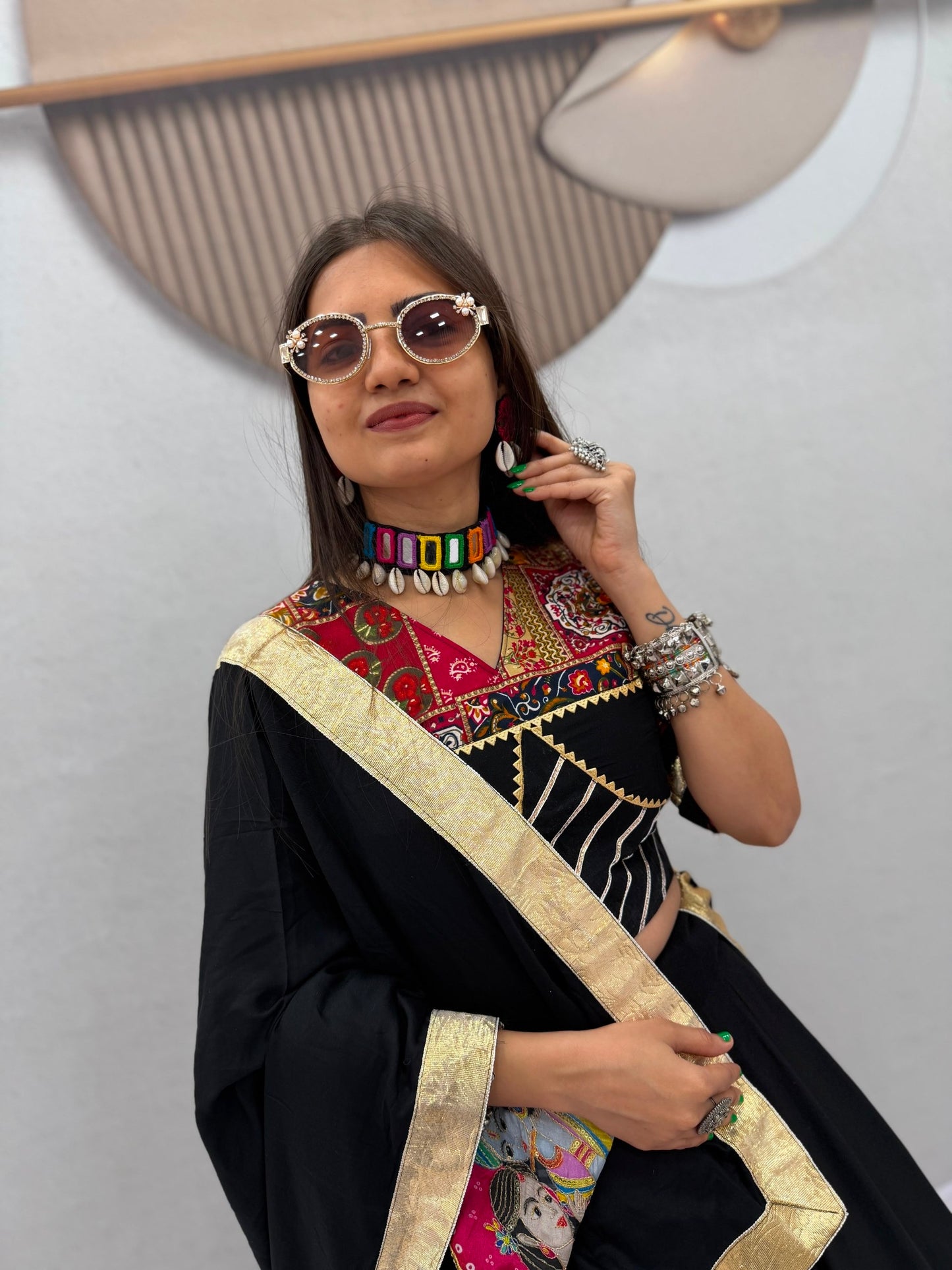 Radha Krishna Patola Print Designer Chaniya Choli – Black & White Festive Collection